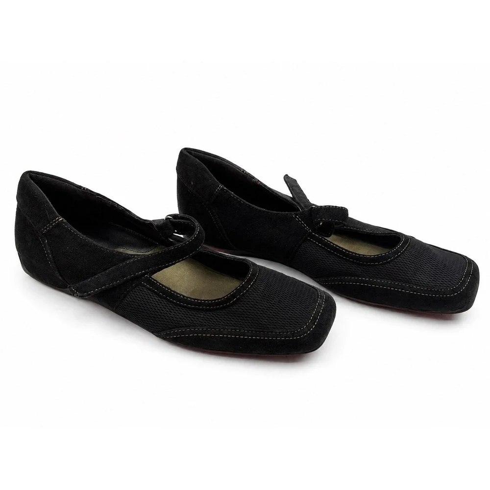 Aerosoles A2 Black Suede Mesh Mary Jane Square Toe Flats Women's Size 10